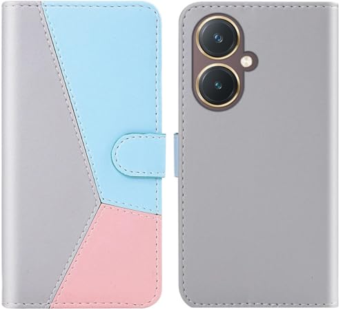 Image of ClickCase Pastel Series Faux Leather Magnetic Card Holder Wallet Kickstand Case Flip Cover for vivo Y27 (Soft Tricolor)