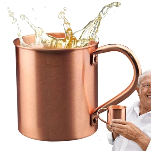 Moreeulsi Tazas de café de cobre – 450 ml, tazas de cobre puro rectas, reutilizables hechas a mano, diseño puro para cocina, beber, café, Navidad, vino, viajes, cerveza