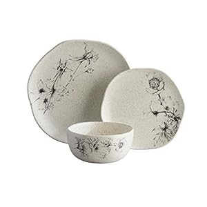 Corona Dinnerware Set 12– piece, Plates and Bowls Set, Ceramic Sets for 4, Microwave and Dishwasher Safe, Elea Floral Design