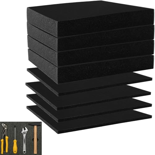 SHUESS Lot de 8 mousses prédécoupées 400 x 300 x 50/10 mm - Insert en mousse à outils - Mallette pour appareil photo - Insert de mallette - Miniatures -...