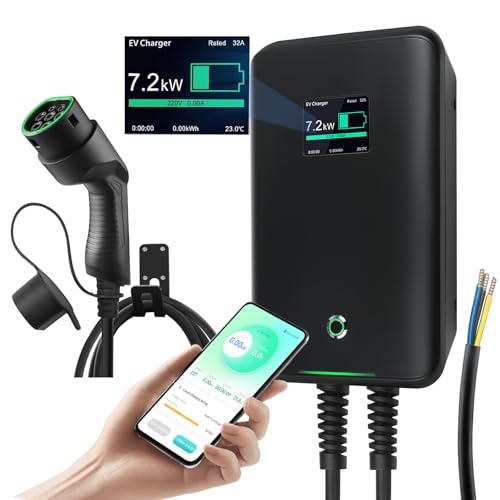 Astoneves 7kw Caricabatterie per auto elettriche con APP, Wifi, Bluetooth [6m, 6-32A, monofase] Caricabatterie per auto EV 32A (IEC 62196-2) Per Model 3/Model Y, Ki.a EV3, 500e, Renualt 5
