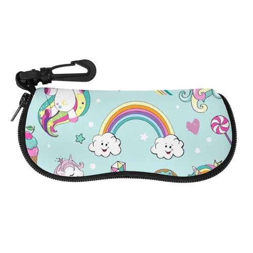 メガネケース メガネポーチ 可愛い ユニコーン 虹 ファスナー式 軽量 眼鏡ケース 小物入れ 柔らかい 防滴可能 擦り傷防止 フック付き 持ち運び便利 おしゃれ プレゼント