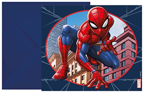 Procos -Spiderman Folat 93951P Convites FSC Spider-Man-6 peças, desenho animado, multicolor, padrão - Gr¨e