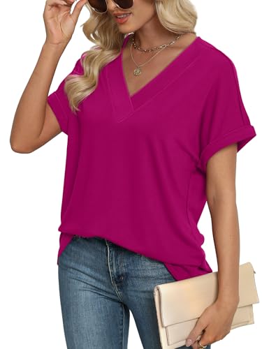 Image of WIHOLL Womens Summer Tops Short Dolman Sleeve Shirts 2026 Fashion V Neck Outfits Clothes