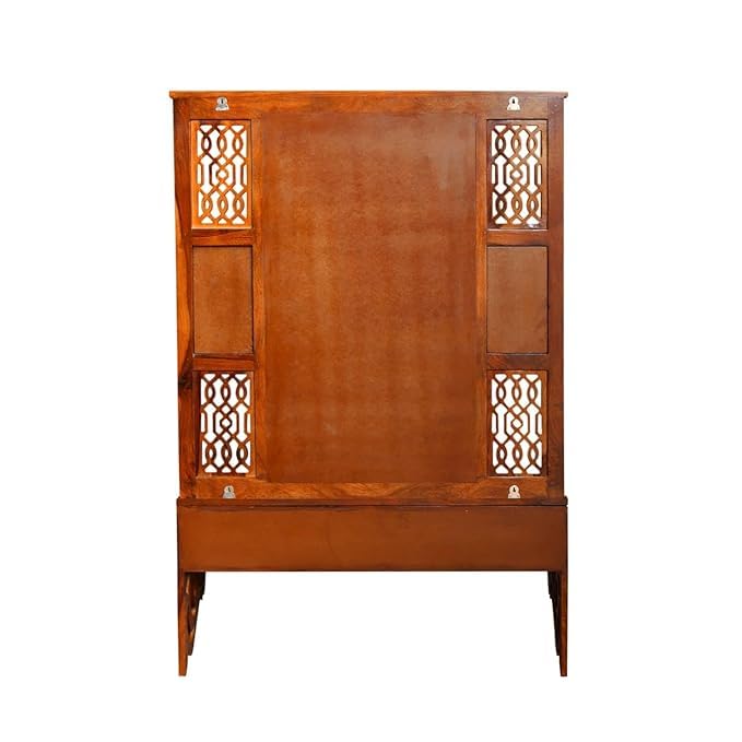 Image of Sheesham Wood Full-Length Dressing Mirror with 2 Drawers | Compact Decorative Standing & Wall Hanging Mirror for Bedroom, Hallway, Entryway | Natural Honey Finish Wooden Frame