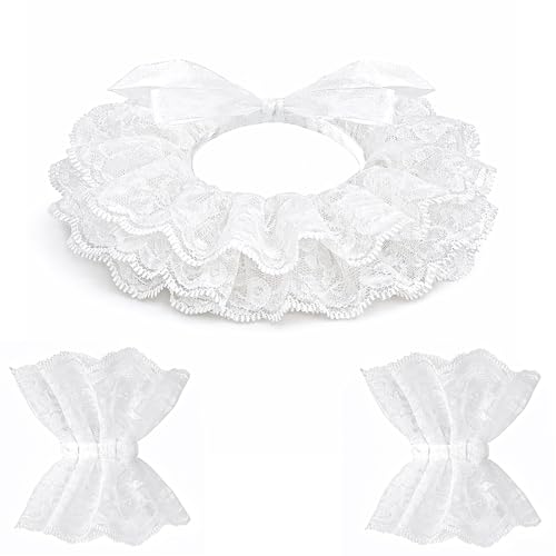 Clown Collar and Cuffs Set White Lace Neck Ruffle Collar Detachable Clown Costume Accessories