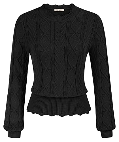 GRACE KARIN Pull en Tricot à Col Rond pour Femme Pull élégant à Manches Longues Pull à Bordure Côtelée Tops en Tricot XL Noir CL1388A22-02 Cover