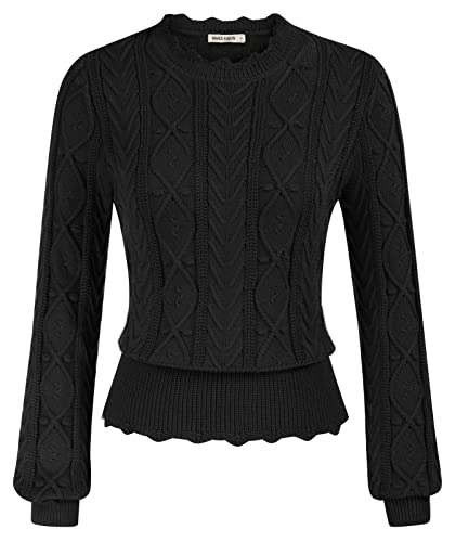 GRACE KARIN Pull en Maille à Manches Longues et Col Rond pour Femme Noël Vêtement à la Maison Tops Tricotés M Noir CL1388A22-02