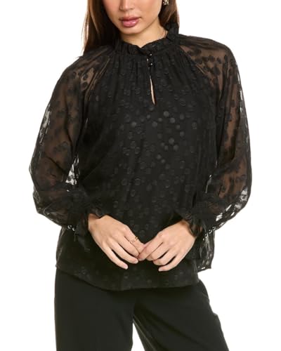 Chemisier Anne Klein col à volants et détails smockés pour femme en coton