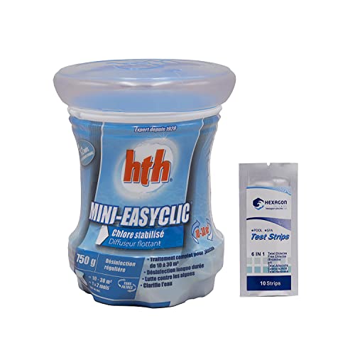 HTH Mini EASYCLIC Chlore - Diffuseur Flottant 10-30m3-0,75kg | Chlore Lent Stabilisé Multiaction - Désinfection Régulière Multifonction Longue Durée -...