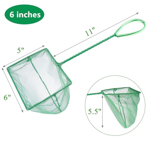Image of Lpraer 4in 5in 6in Aquarium Fish Net Green Fine Mesh Nylon Net Collection with 11 inch Long Handle Square Quick Catch Fish Net for Fish Tank