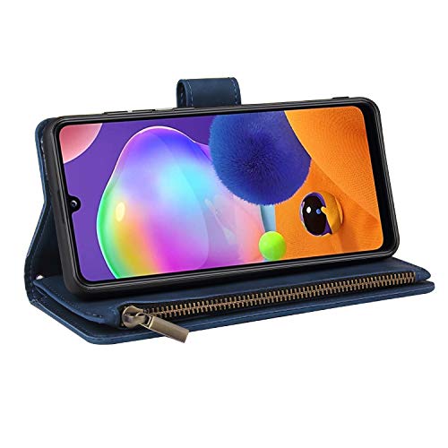 Lbyzcase Phone Case For Galaxy A32 5G,Samsung A32 5G Wallet Case,Folio Flip Leather Cover[Zipper Pocket][Wrist Strap][Kickstand ][Magnetic Closure] For Samsung Galaxy A32 5G (Blue) #TOP5