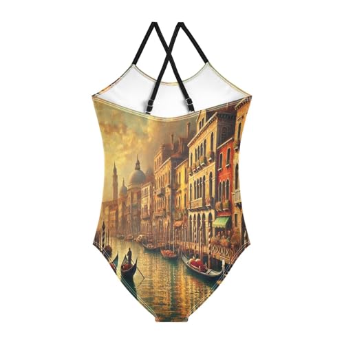 Vintage River Houses Girls Swimsuit Bathing Suit Swimwear Summer Beach One Piece Swimsuits2