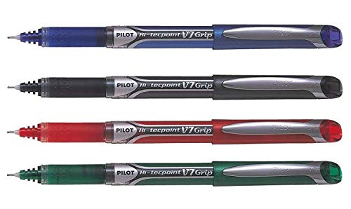 Pilot Hi-Tecpoint V7 Grip Liquid Ink Rollerball Pen - Medium Tip - (Blue, Black, Red, Green)