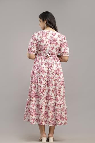 Image of Women's Rayon Anarkali Maternity Ankle Length Dress, Pregnancy Dress,Feeding Kurti,Easy Brest Feeding Dress, with Both Side 9 inch Zipper and Belt