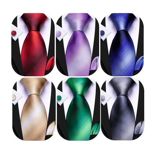 Image of Barry.Wang 6 PCS Men Ties Set Silk Business Fashion Woven Necktie Handkerchief Cufflinks Paisley Stripe Wedding Party