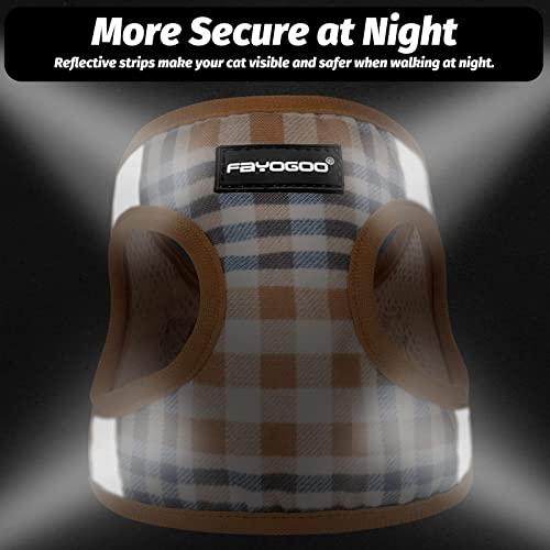Image of FAYOGOO Cat Harness and Leash Set (BrownBlueplaid, M(Chest 10-12 inch))