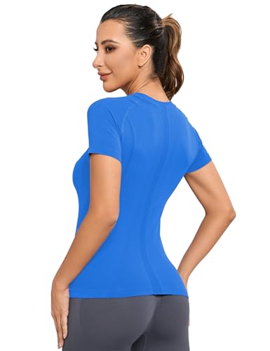 Image of MathCat Seamless Workout Tops for Women, Short Sleeve Compression Athletic Shirts Soft Yoga Gym Tops XS-XL