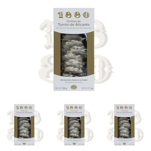 1880 - Tortitas de Turrón de Alicante Sin Gluten, Calidad Suprema, Típico Dulce Navideño, Receta Artesanal, 200g (Paquete de 4)