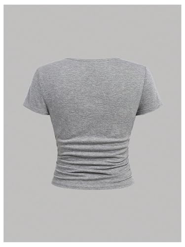 Soly Hux Girl'S 3 Piece Summer Ruched Short Sleeve V Neck Tee T Shirts Basic Fitted Tops Cute Clothes Black Grey White 10Y thumb #3