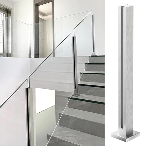 Cvter aus Edelstahl Glasgeländer pfosten mit Einsteckenden 90cm – Schwerlastbereich Glasmontageklemme für Veranda, Stufen, Garten, Terrasse, Treppe, Silbernes
