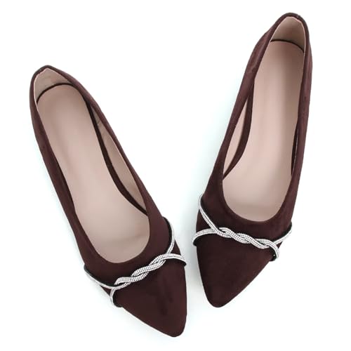 Image of TN TANGNEST Womens Casual Flats Chain Ballet Flats | Fashion Pointed Toe Rhinestone Flats, Comfort Slip On Dress Shoes for Business Work Office Wedding Party
