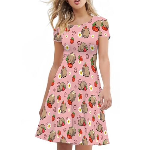Image of AFPANQZ Womens Casual Summer Lightweight Vintage Dress Short Sleeve Midi Dress Knee-Long Luxury Formal Dress