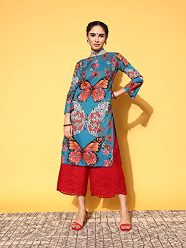 Image of Womanista Women's Polyester Straight Fit Straight Print Parade Kurta