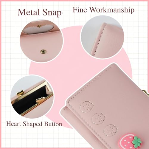 Trifold Women Wallets, Cute Small Purses for Women, PU Leather Mini Coin Purse with 7 Card Slots and 1 ID Window(Pink)4