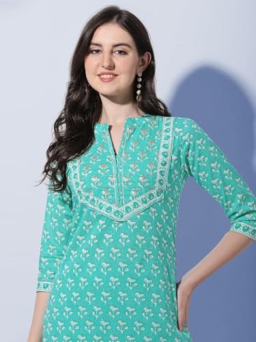 Image of MIRCHI FASHION Pure Cotton Women Straight Printed Embroidery Work Kurti Set with Dupatta and Pant