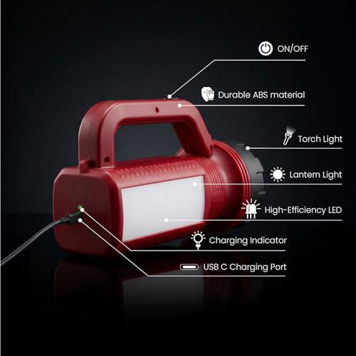 Image of Wipro Onyx Emergency Flash Light | Long Range Torch with Upto 4 Hours Back up | 10w Torch with 2200 mAh Battery and Type C Fast Charging | 4 Modes of Lights | Pack of 2
