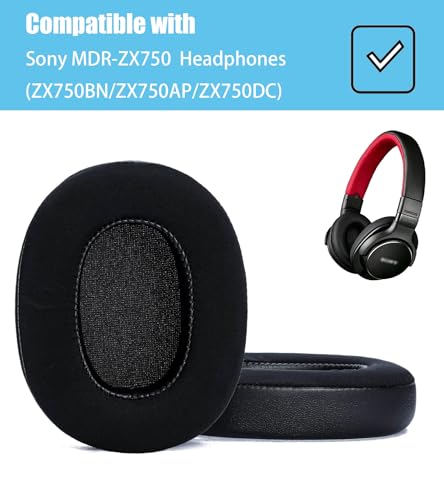 Repuestos de almohadillas auditivas compatibles con auriculares Sony MDR-ZX750 | Almohadillas negras de gel con alta densidad que aíslan el sonido miniatura 2