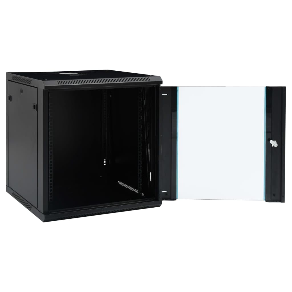 'vidaXL - Wall Mounted 12U Network Cabinet - Cold-Rolled Steel Construction - Compatible with 19" Standard Equipment - Lockable Front Door - Black