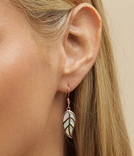 Barzel 18K White Gold/Rose Gold Plated Created White or Green Opal Leaf Drop Dangling Earrings3