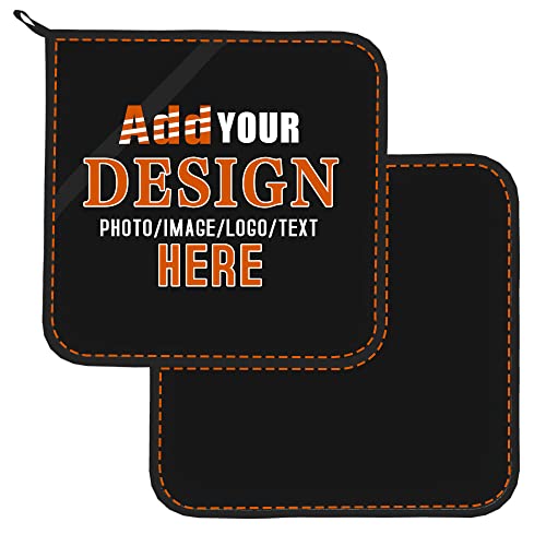 Custom 2PCS Pot Holders Set for Kitchen Personalized Your Own Image Photo Logo Text Heat Resistant Kitchen Potholders Oven Hot Pads for Kitchen Cooking Baking BBQ