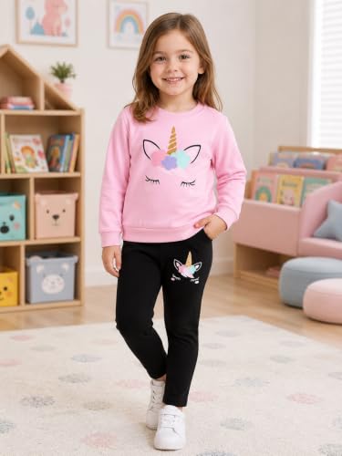 Image of RETSUGO Toddler Girls 2 Piece Outfits Long Sleeve Sweatshirt Leggings Pants Fall Winter Casual Clothes Sets 3‑8 Years