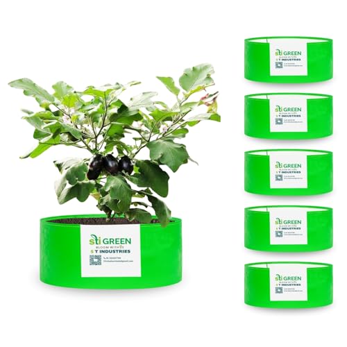Image of HDPE Grow Bags for Plants 24X9 Inch (Pack of 6) | 260 GSM Heavy Duty UV-Protected Round Green Colour Plant Bags for Terrace and Vegetable Gardening | Strong & Reusable|