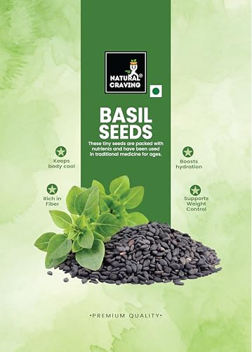 Image of Natural Craving Basil Seeds 200g | Organic Sabja Seeds | Tukmaria for Eating | High in Omega-3, Fiber & Plant Protein | Gluten-Free Superfood for Digestion, Hydration & Weight Management
