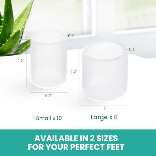 Image of Welnove Toe Protectors - 18-Pack Aloe Vera Extract Infused Silicone Toe Sleeve Toe Covers for Hammer Toes, Corns, Calluses, Blisters - Soft Gel Protector Toe Cushions for Pain Relief (Multi-Size)