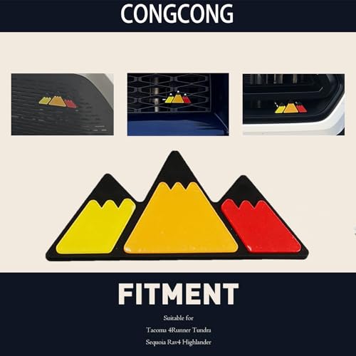 Image of Truck Grille Accessories Tri-Color Grille Snow Mountain Shape Emblem Decoration Accessories Car Truck Label Compatible with Tacoma 4Runner Tundra Sequoia Rav4 Highlander(Red,Orange,Yellow)