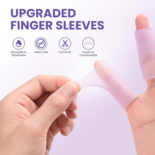 Image of Kimihome 10 PCS Gel Finger Sleeve Protectors - Silicone Finger Sleeves with Lavender Extract - Finger Cots Bandages Provide Relief for Finger Cracking, Corns, Blisters and Calluses Protect (Purple)