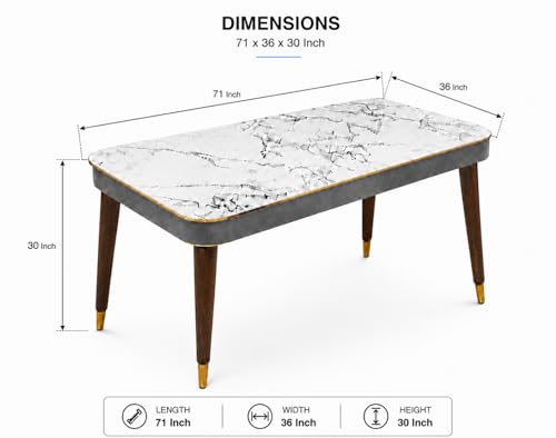 Image of WOODEN SPACE 6-Seater Wooden Dining Table Set | Nano Composite Marble Top | Solid Wood Base | Modern Dining Room Furniture with 6 Chairs (Darkgrey Frontline)