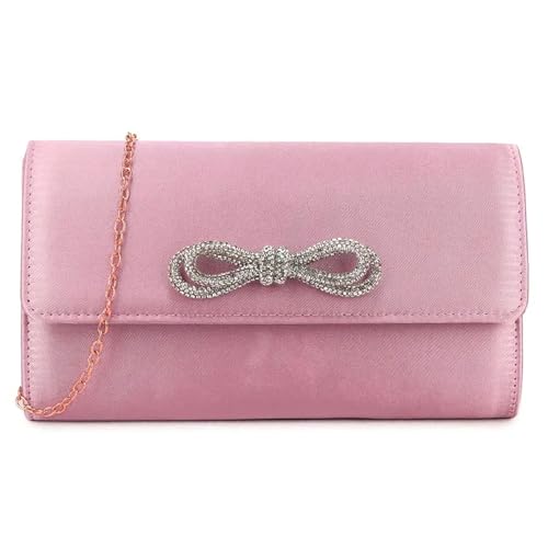 Sac à main en satin avec nœud en strass rose pour cérémonie cocktail et fête