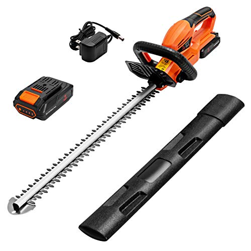 Goplus 20V Cordless Hedge Trimmer w/ 24-Inch Dual Action Blade, Battery Powered Gardening Hand Pruner, Orange