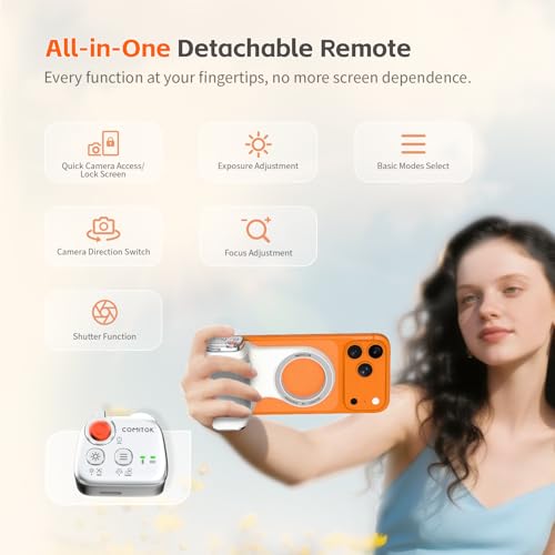 Image of COMITOK MOCA - iPhone Camera Grip - for Native Camera Control with Removable Remote & Built-in Keychain, Magnetic Phone Camera Grip No Need App Support iOS26 /17 /18, Fun Shot Magnetic Grip with 1 /4 Nut