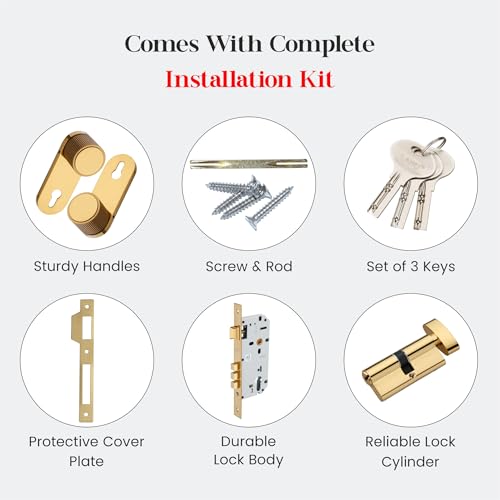 Image of LAPO Mortice Lock for Main Entrance, 60x85mm Lock Body, Suitable for 30-50mm Door Thickness, 70mm Cylinder with 3 Brass Keys, Left & Right Door Compatibility, Gold Finish, 3 Years Warranty - 317