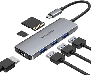USB C Hub Adapter for MacBook Air, USB C HDMI Dongle for MacBook Pro, 6 in 1 USBC HDMI Multiport Adapter Mac Converter with 4K HDMI, 3 USB 3.0,SD/TF for Dell XPS, HP, Surface and Other Type C Devices