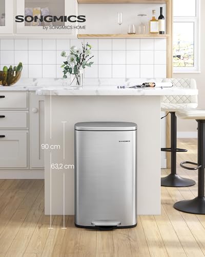 SONGMICS Mülleimer 50L aus Stahl, Tretmülleimer mit Deckel – Ansicht 2