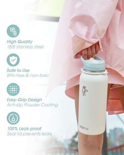 Image of Coolflask 32 oz Water Bottle Insulated Stainless Steel with Strap