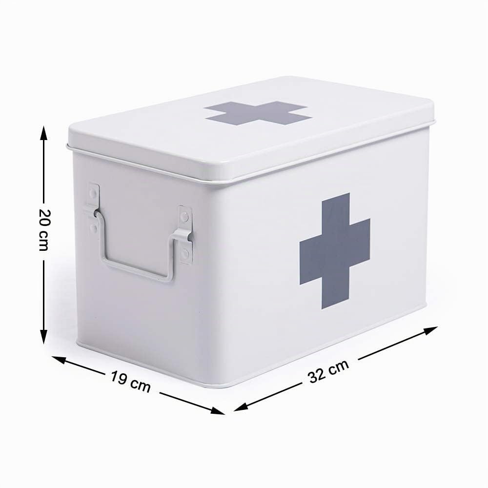 Theo&Cleo Boîte à pharmacie, en métal, trousse de secours, armoire à pharmacie, style rétro, dimensions : XXL, 32 x 19 x 20 cm, blanche